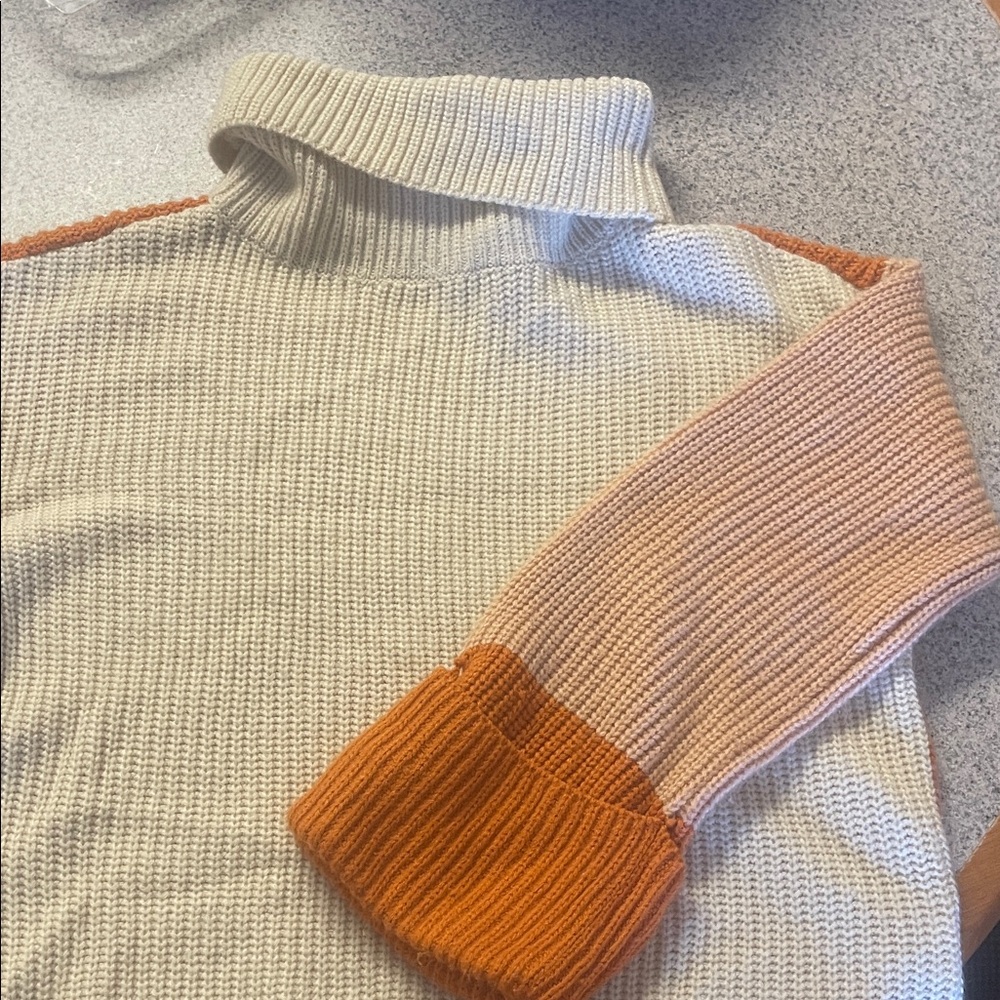 Simple Cream and Orange Turtleneck Sweater